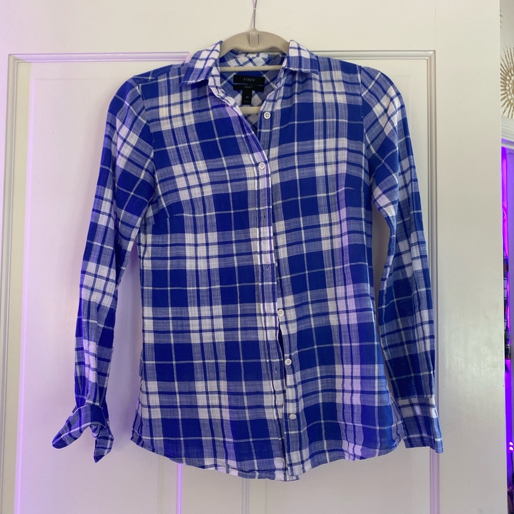 J.Crew blue and white flannel
